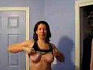 Aged housewife strips off her undies on webcam, still got valuable tits and fingers her well pounded cunt.